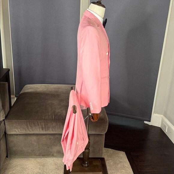 Men’s Pink Slim Fit 2 Piece Suit Double Breasted Peak Lapel Jacket 38 Pants 34 - Picture 3 of 13